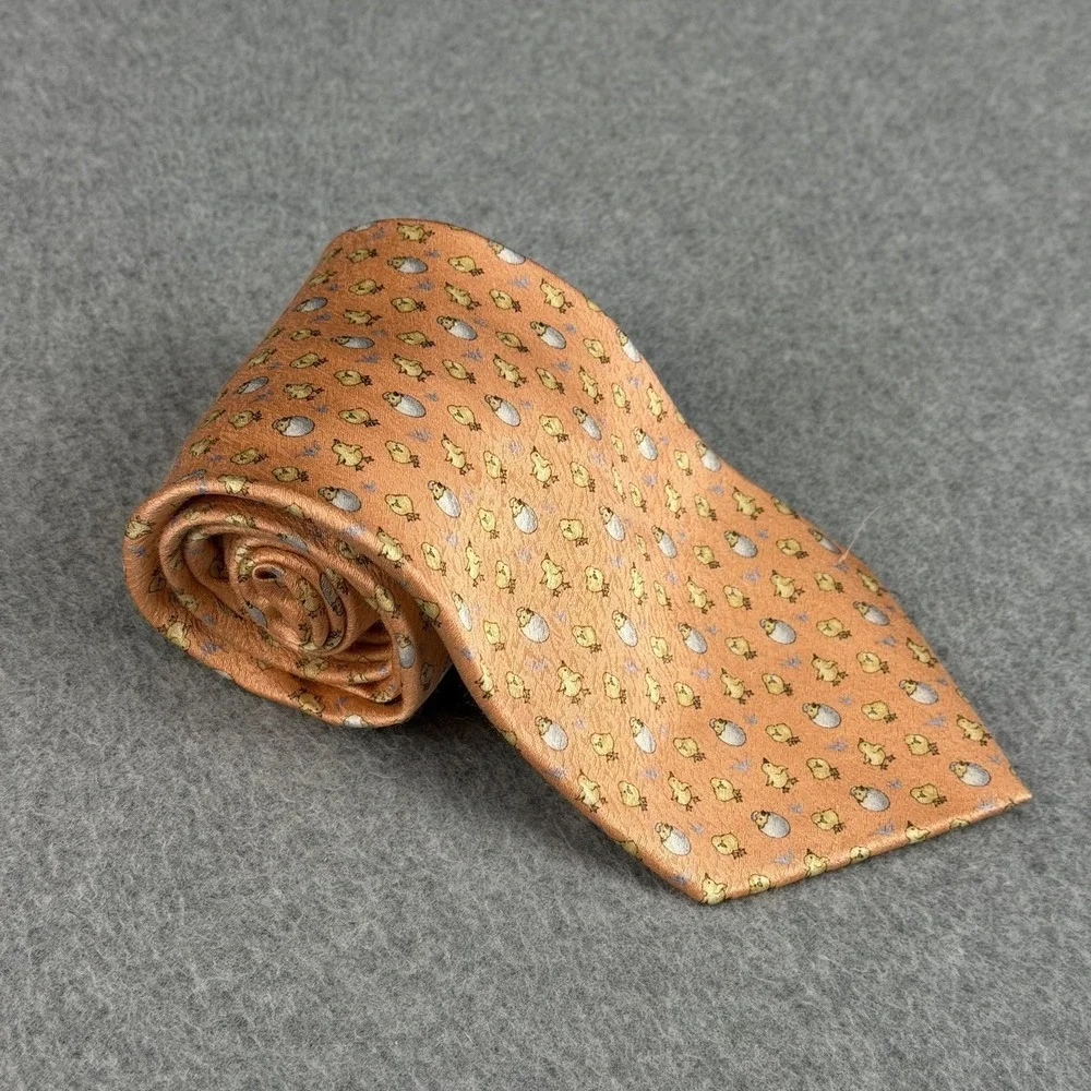 Vintage Pierre Cardin Silk Tie Baby Chicks Eggs Novelty Peach Easter 59x3.75